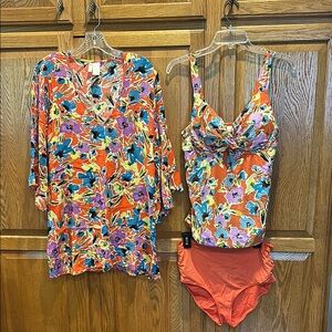 Anne Cole Orange and Purple Floral One Piece Swimsuit